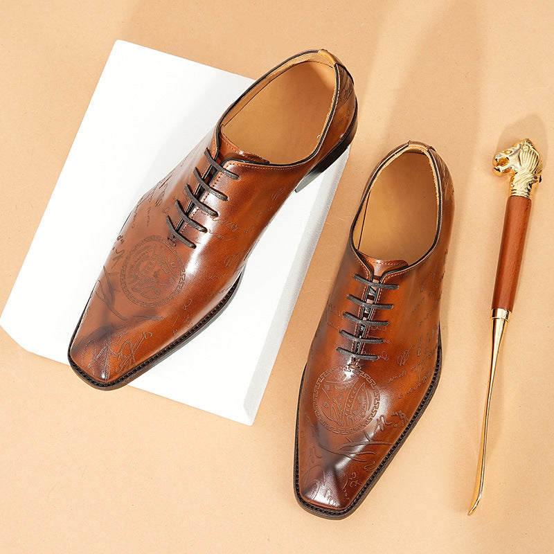 Men's Oxford Inner Cowhide Full British Style Carving Brogue Leather Shoes