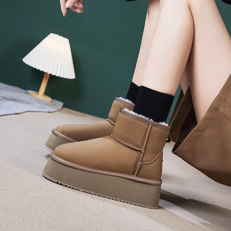 Women's Waterproof Platform Wool Fur Integrated Winter Height Boots