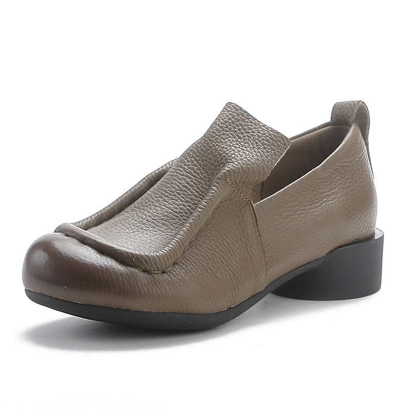 Women's Color Artistic Round Head Chunky Slip-on Heels