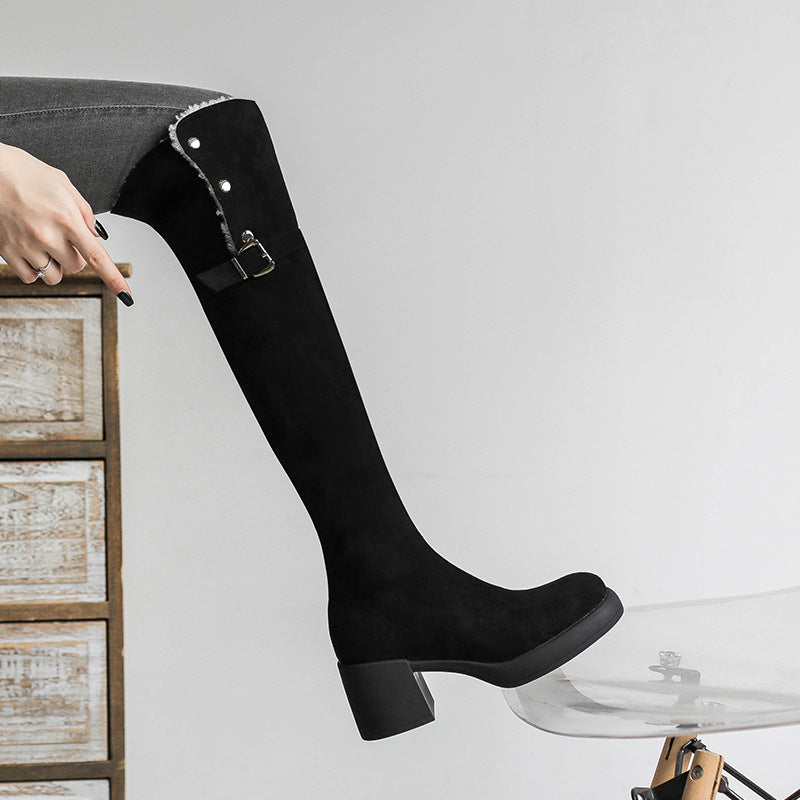 Women's Suede Over The Knee Winter Foldable Thick High Fleece-lined Boots
