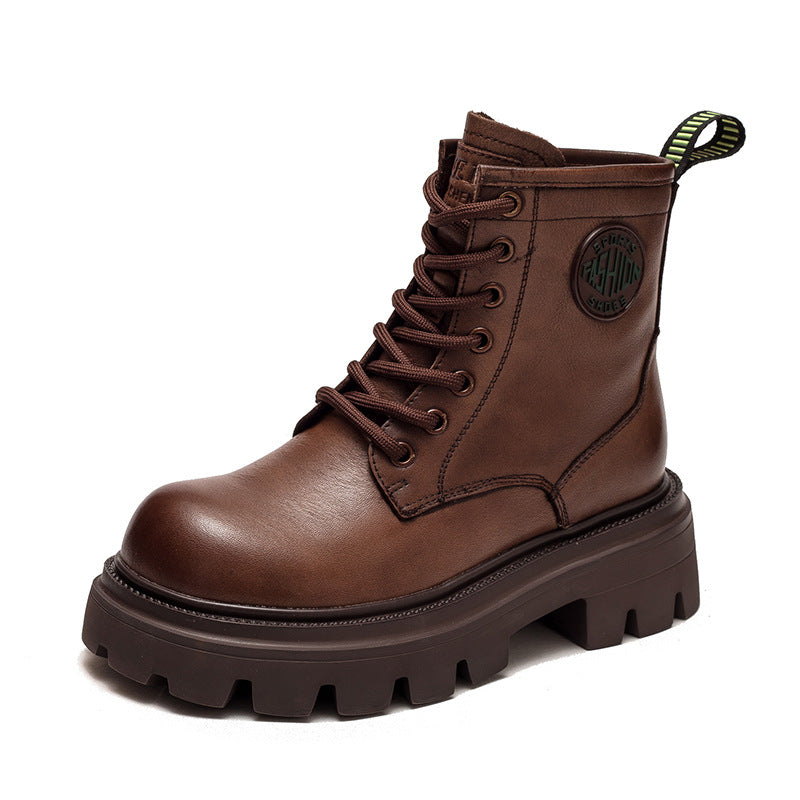 Women's First Layer Cowhide Platform Vintage Martin Boots