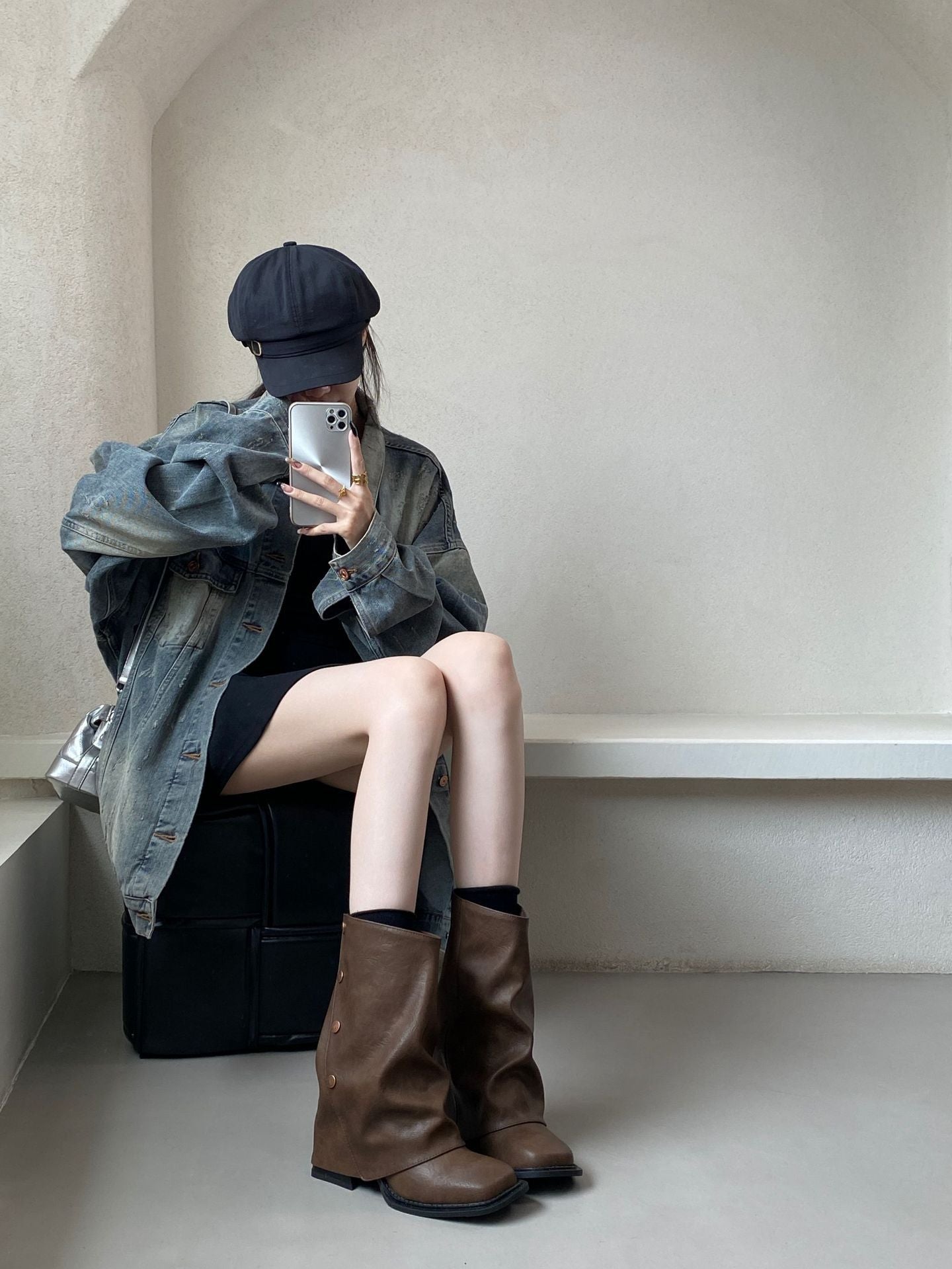 Women's Tax-free Chunky Short High Tube Pants Women's Leather Boots