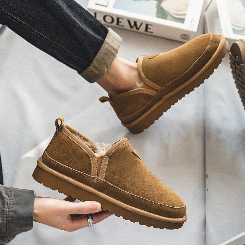 Men's Fleece-lined Warm One Pedal Cotton British Vintage Snow Boots