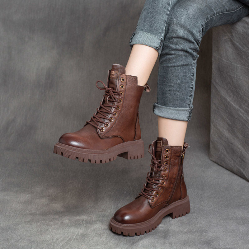 Men's Style Side Zip Platform Ankle Knight Women's Leather Boots