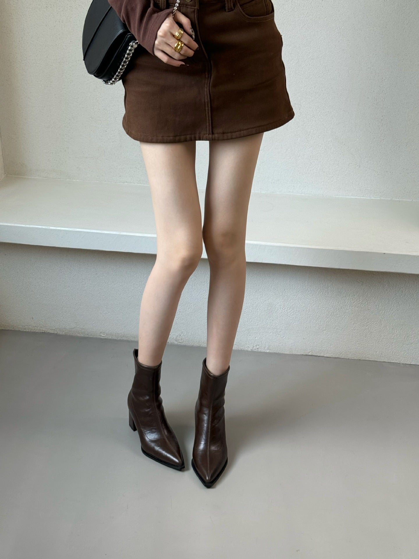 Women's Pointed Stretch High Thin Design Chunky Women's Leather Boots