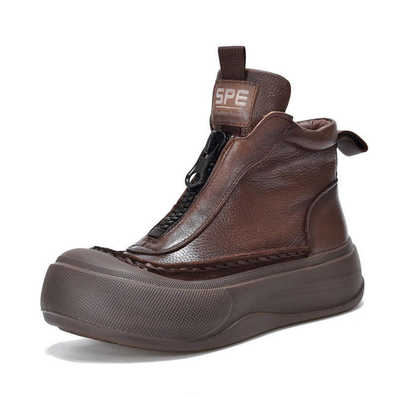 Women's Zip Booties Authentic First Layer Cowhide Boots