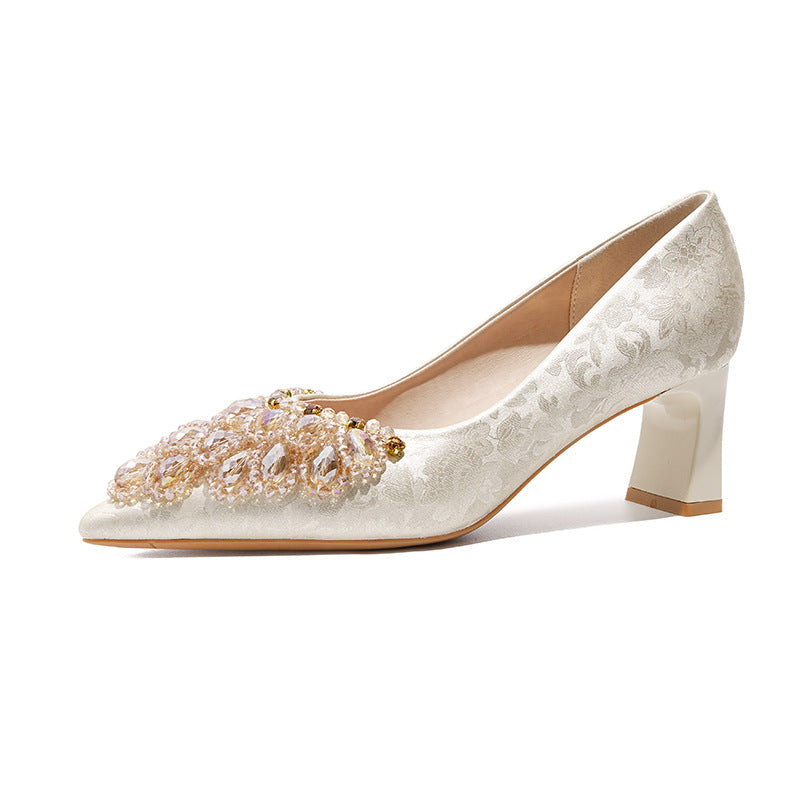 Women's Niche Pointed Toe Rhinestone French High Stiletto Women's Shoes