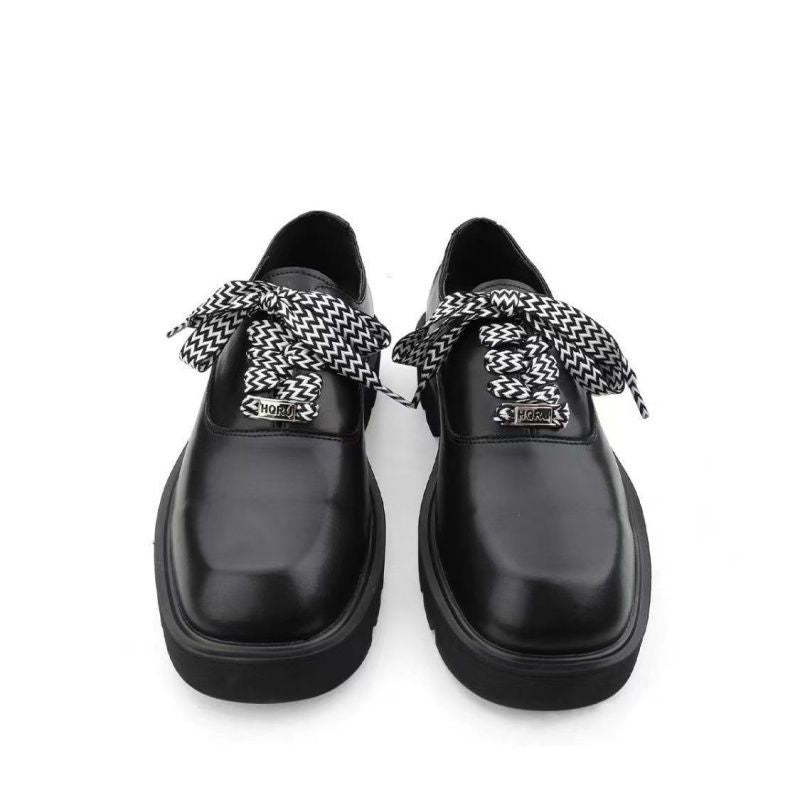 Men's Toe Design Thick Bottom Korean Niche Black Leather Shoes