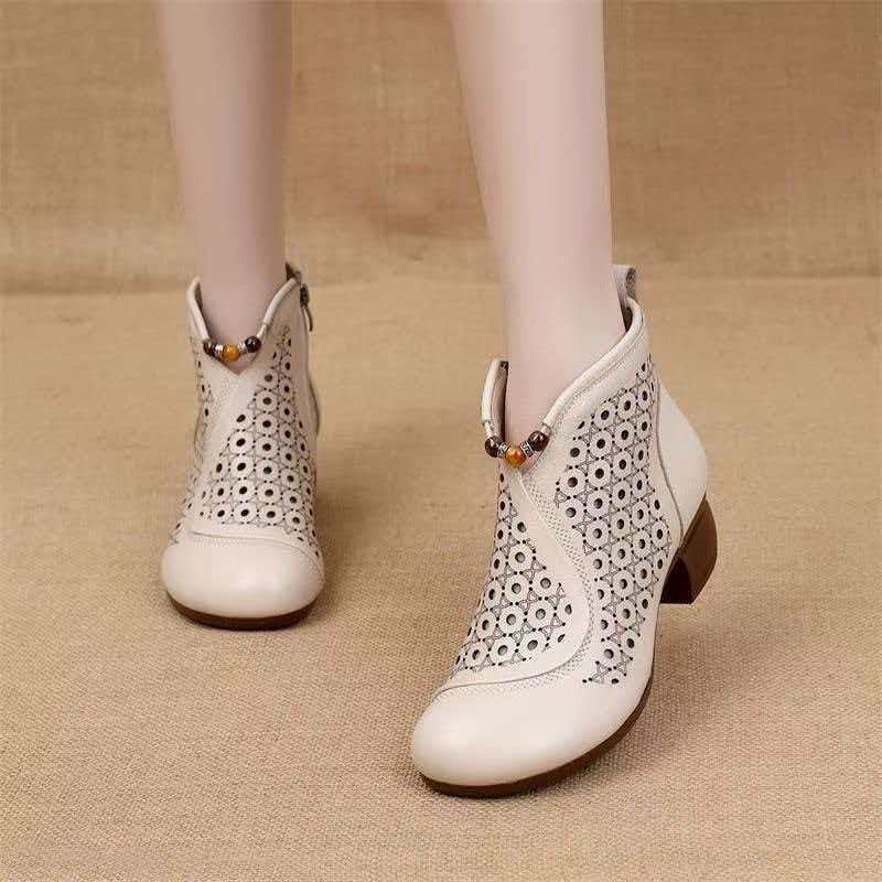 Women's Style Top Layer Cowhide Thick Punching Heels