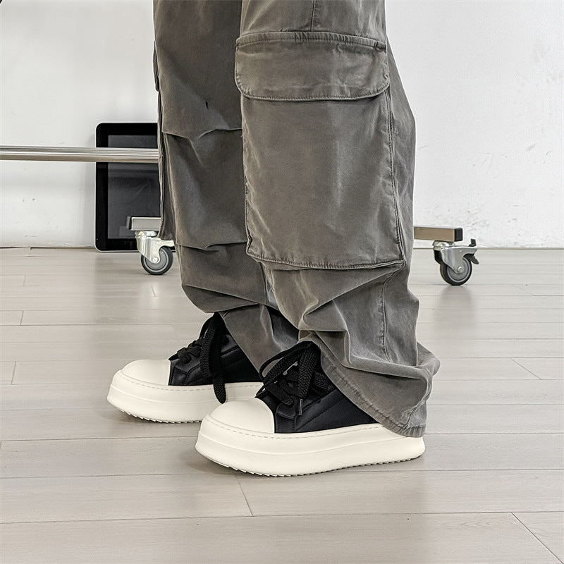Men's Warped Head Genuine Platform White Height Increasing Low Sneakers