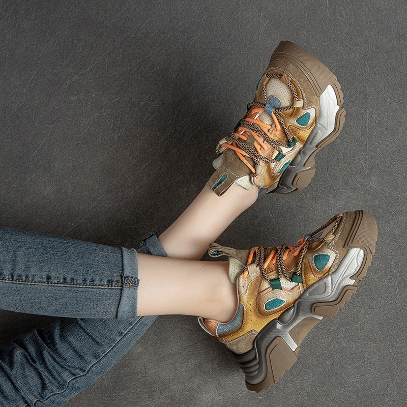 Women's First Layer Cowhide Retro Style Fashion Sneakers