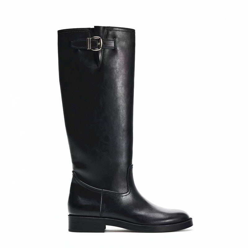Women's Buckle Decoration Chunky Pantyhose Round Head Thick Bottom Below Boots