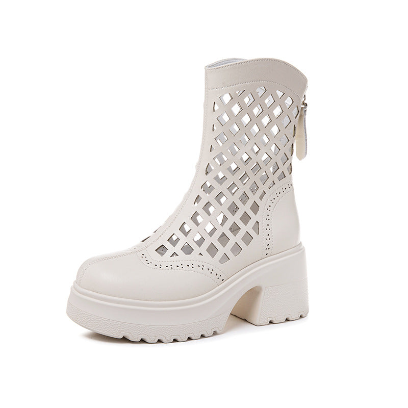 Women's Small Martin For Summer Breathable Thick Bottom High Women's Leather Boots