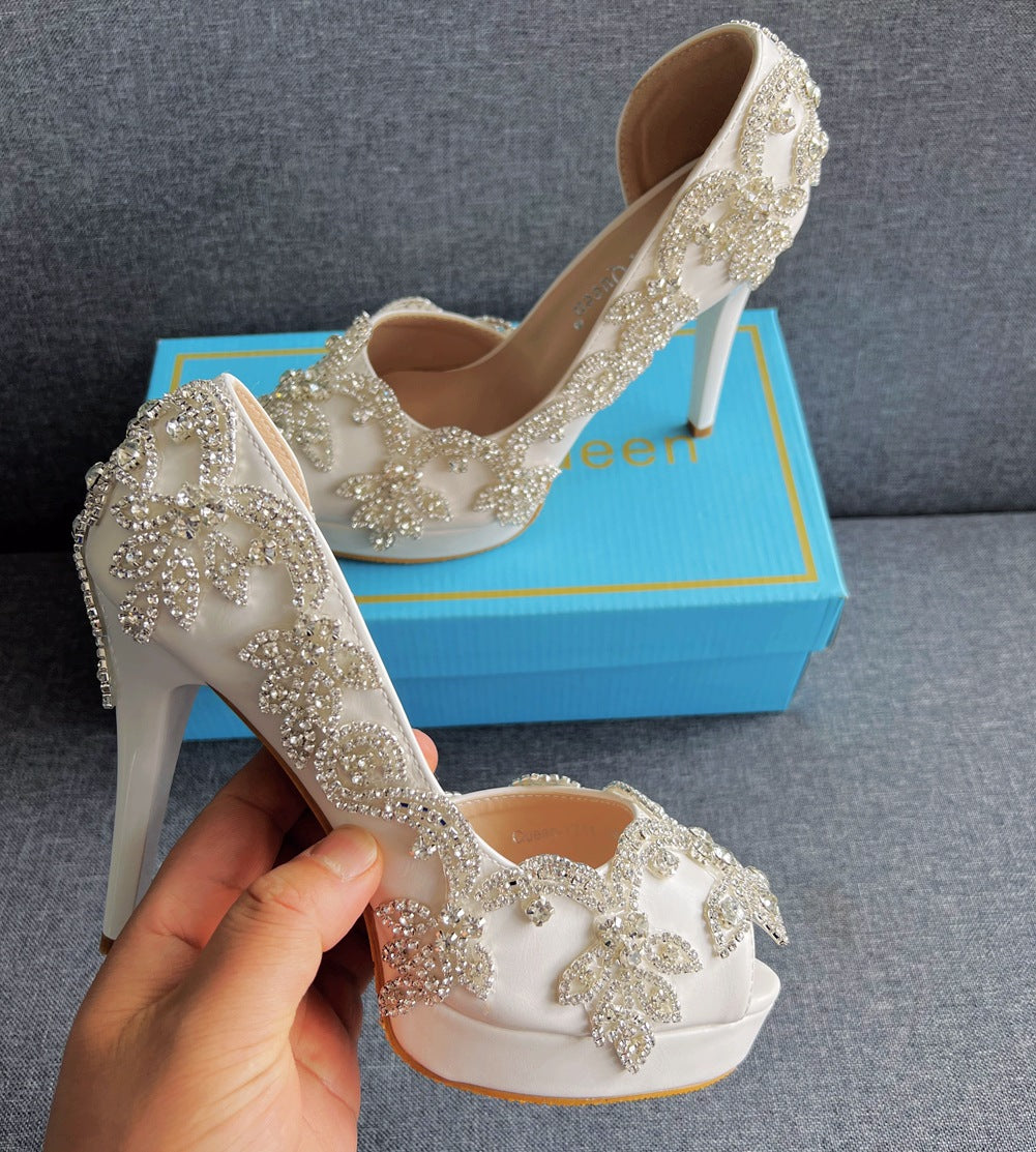 Women's Peep Toe Stiletto Waterproof Platform Side Women's Shoes