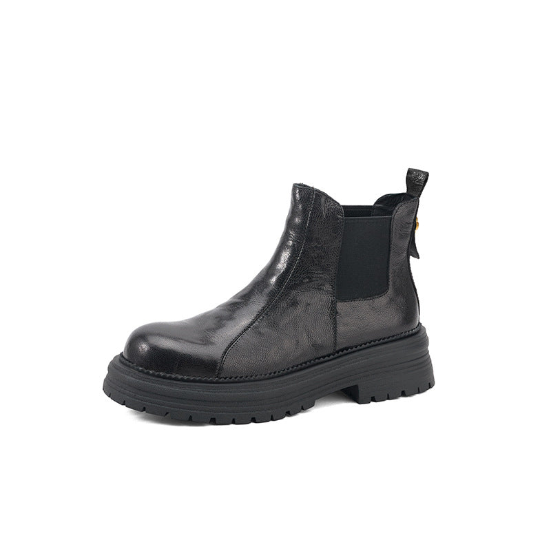 Women's Height Increasing Chelsea Booties Round Toe Vintage Slimming Women's Leather Boots