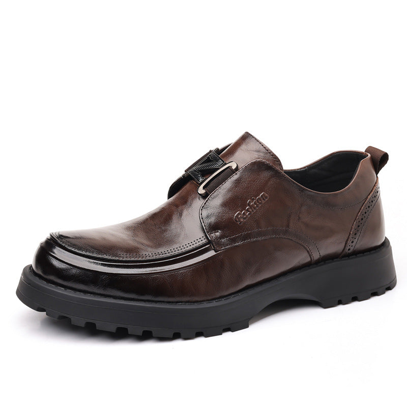 Men's First Layer Cowhide Genuine Business Pumps Lightweight Platform Light Leather Shoes
