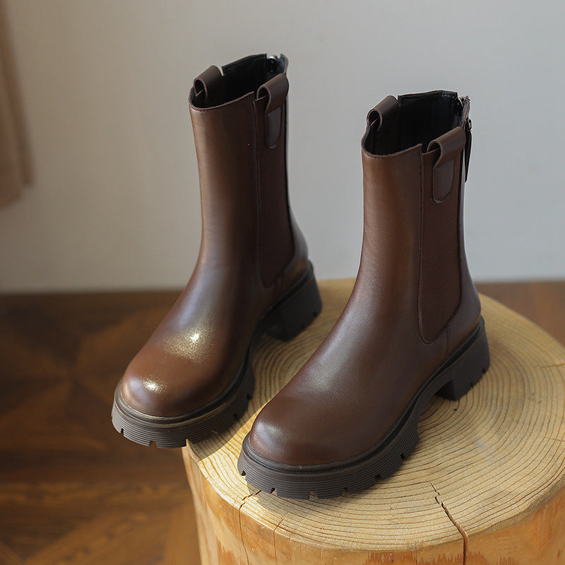 Women's Large Size Platform Ankle Chelsea Women's Leather Boots