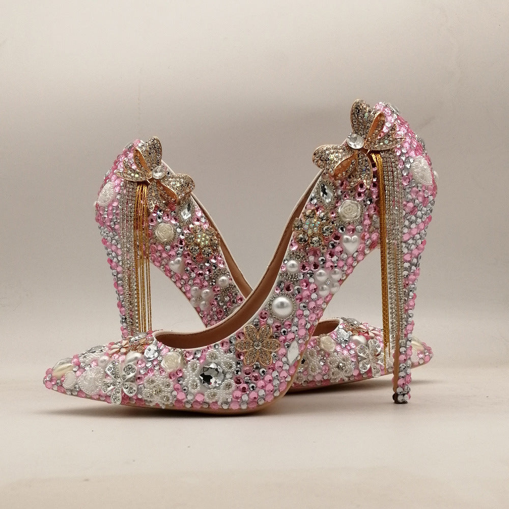 Wedding Bridal Pearl Rhinestone White Fine High Women's Fashion Shoes