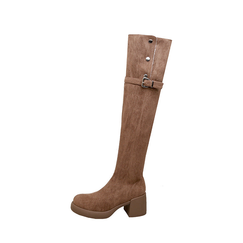 Veet Lining Knight Button Thick High Skinny Over Boots