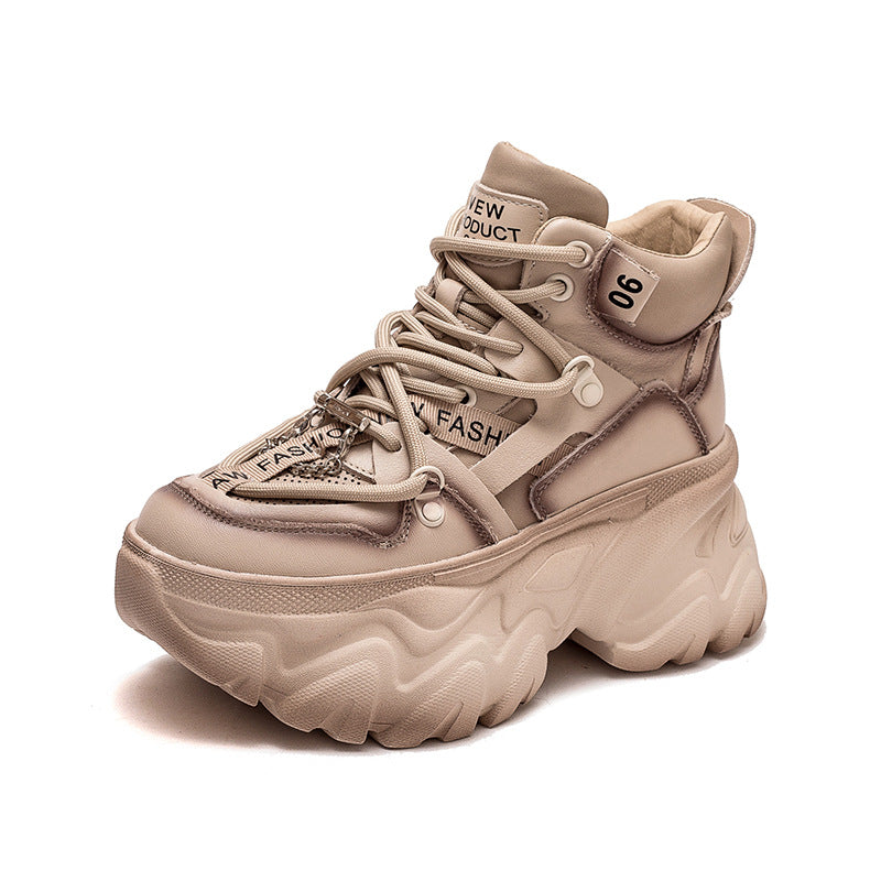 Women's First Layer Cowhide Retro Platform Elevator Boots