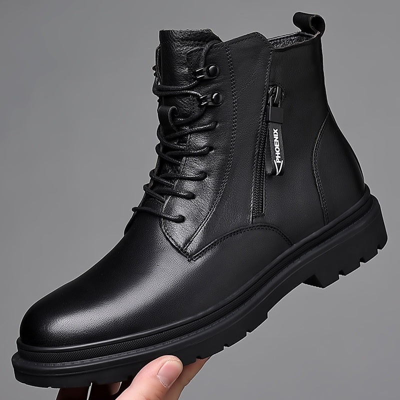 Men's First Layer Cowhide British Style Martin Platform Side Boots