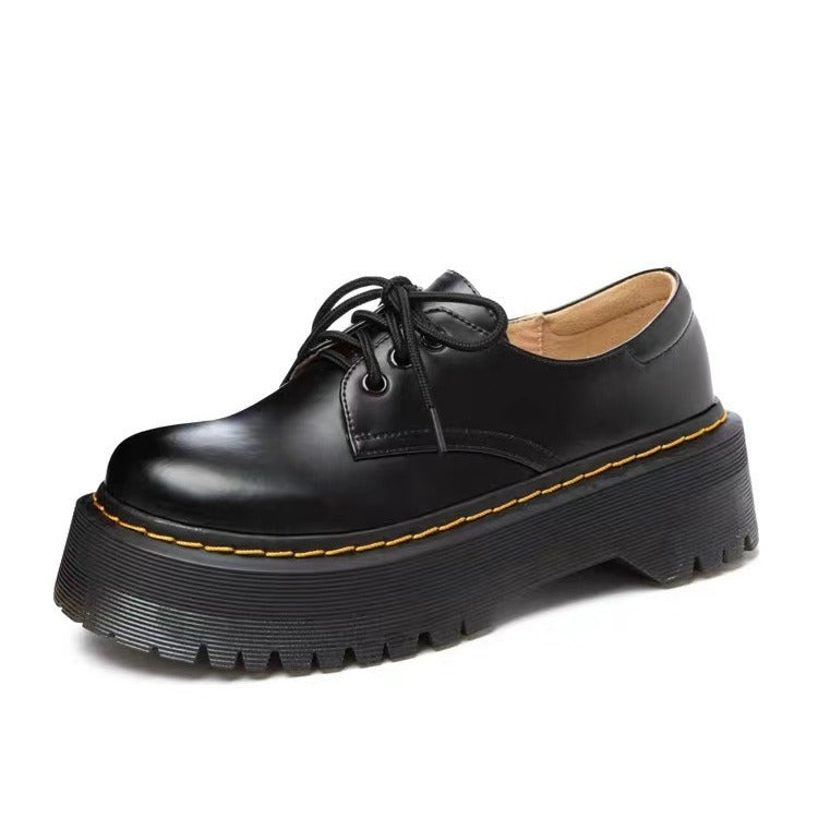 Black British Style Genuine Platform Martin Leather Shoes