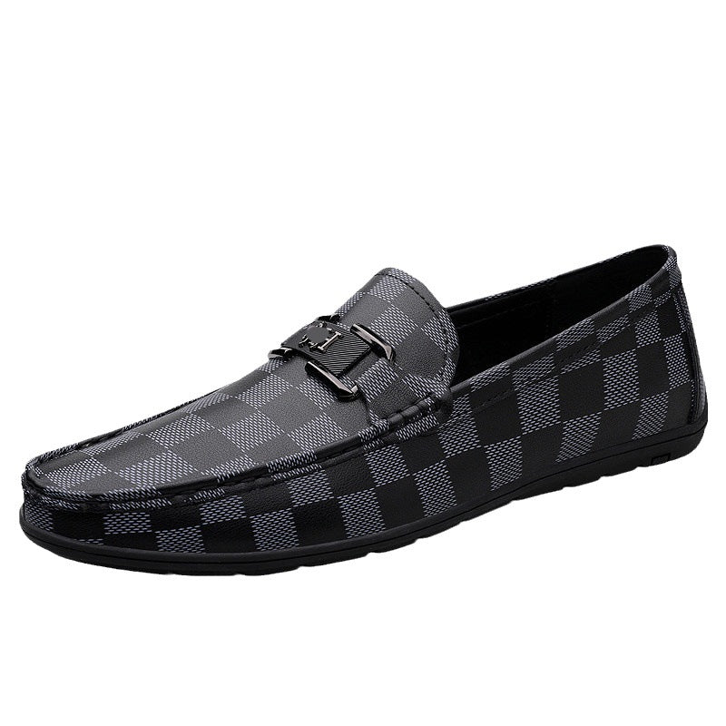 Men's Business Slip-on Flat Driving Plaid Cowhide Loafers