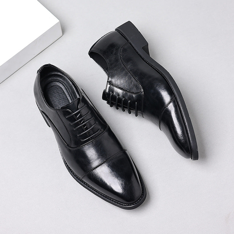 Men's Pointed British Style Derby Three Joint Business Formal Wear Leather Shoes