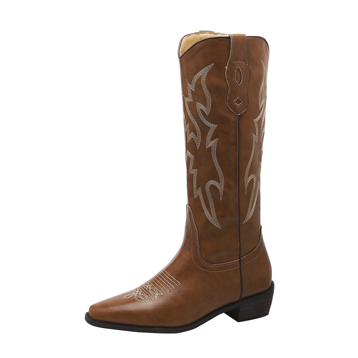 Women's He Sui West Cowboy Fat Thick Leg V Cut Boots