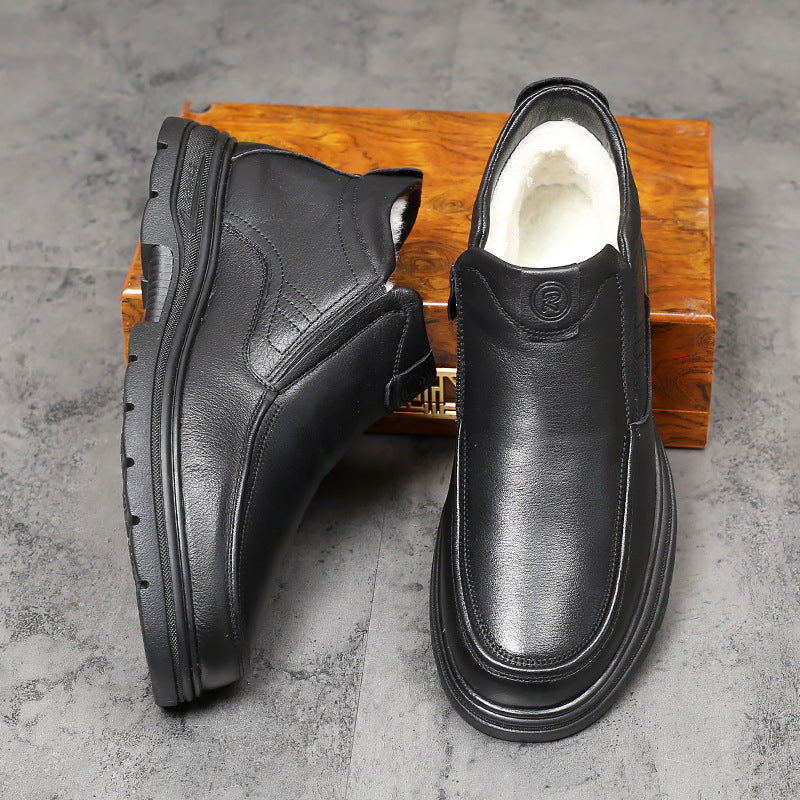 Men's Fur Slip-on Genuine Wool Fleece-lined Thick First Layer Snow Boots