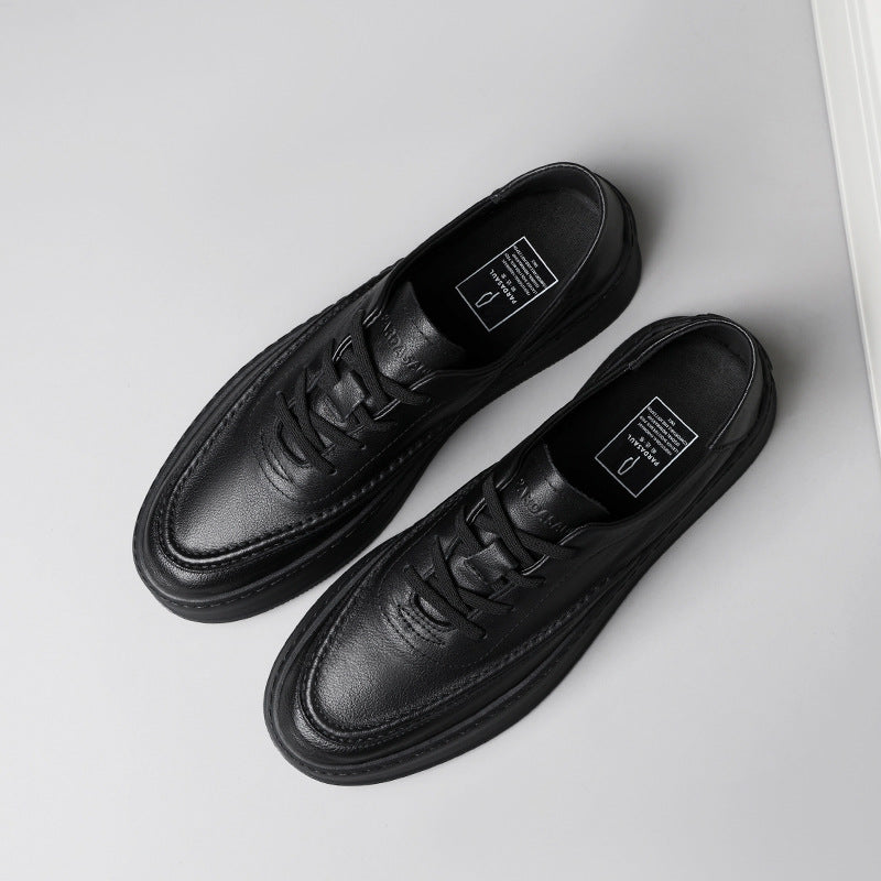 Men's White Genuine Summer Platform Breathable Trendy Cowhide Sneakers