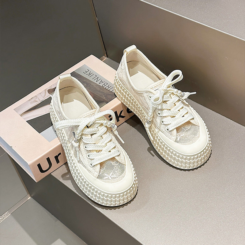 Women's Korean Lace Mesh Summer Thick-soled Height Increasing Hollow Breathable Fisherman Sneakers