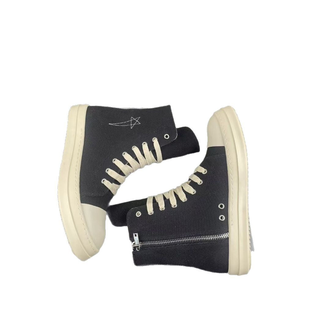 Men's Pentagram Embroidered Skate Short Zipper White Cloth Men's Shoes