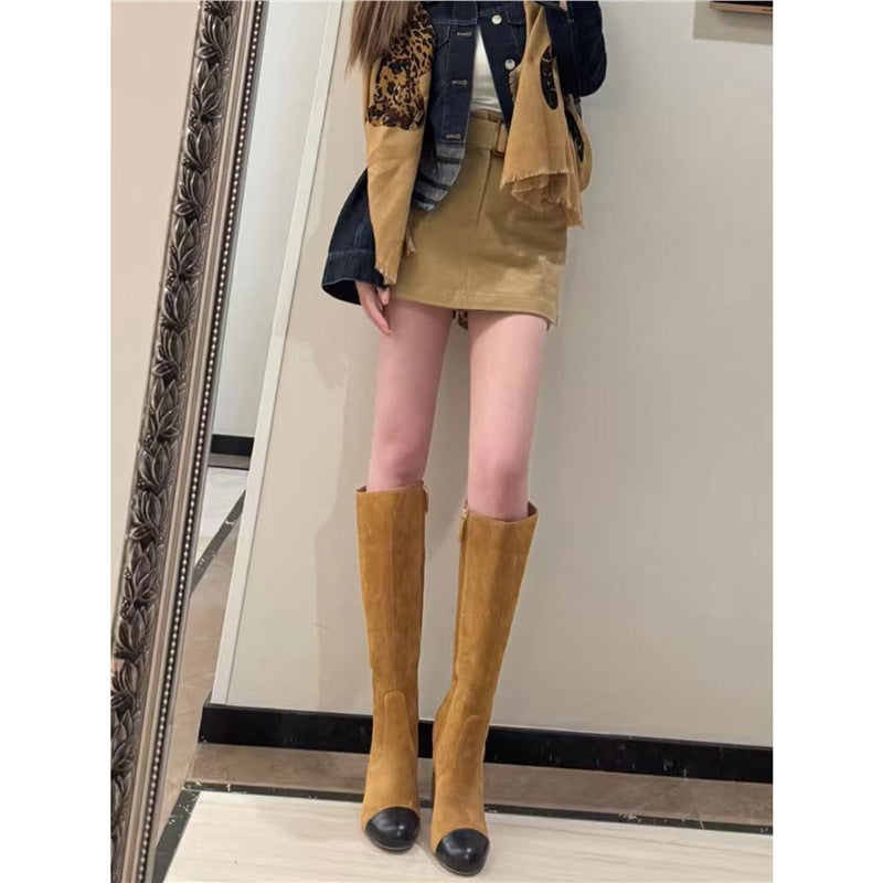 Women's Classic Style Tall Knight Round Toe Below The Knee Long Women's Leather Boots