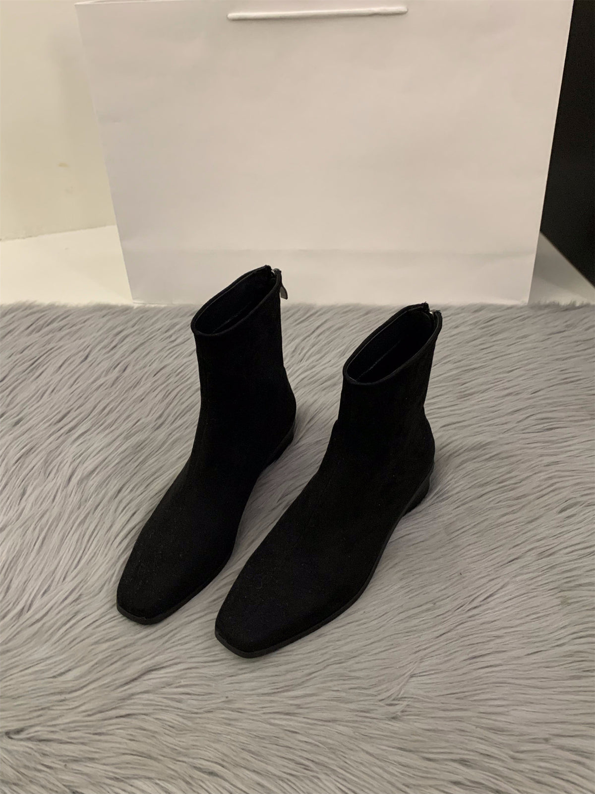 Women's Slimming Square Toe Suede Thick Ankle Thin Women's Leather Boots