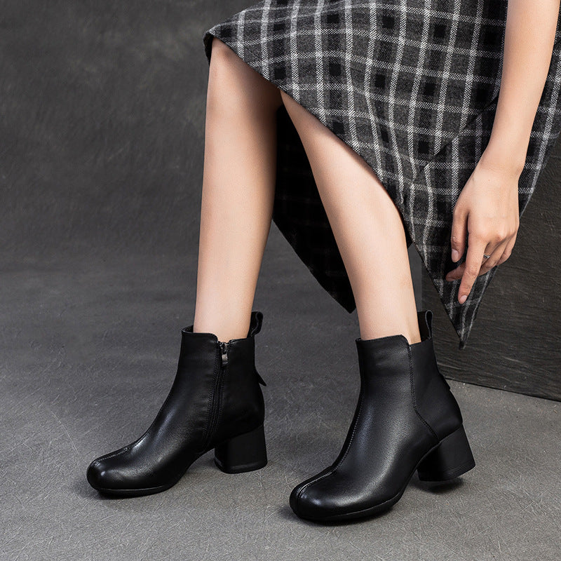 Women's First Layer Cowhide Retro Short Simple Boots