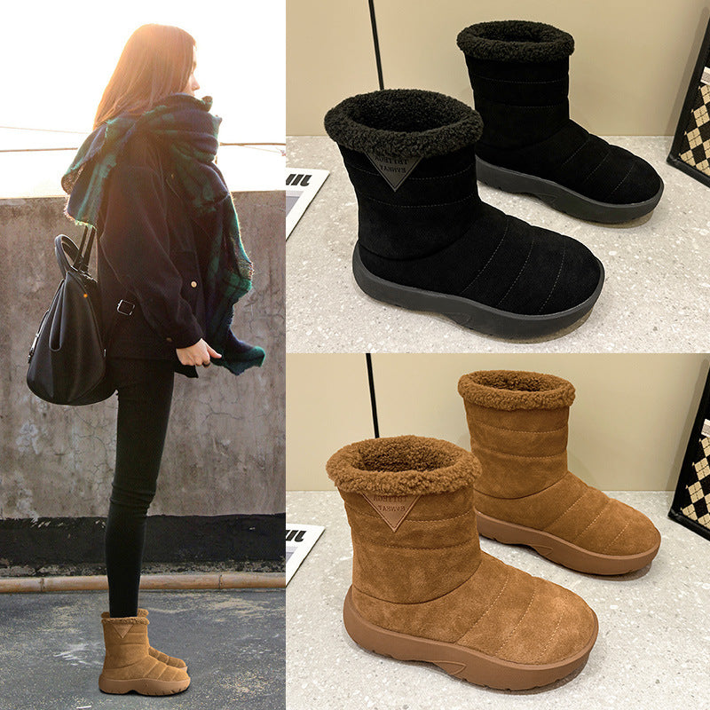 Women's Fleece-lined Thick Waterproof Northeast Cotton Padded Snow Boots