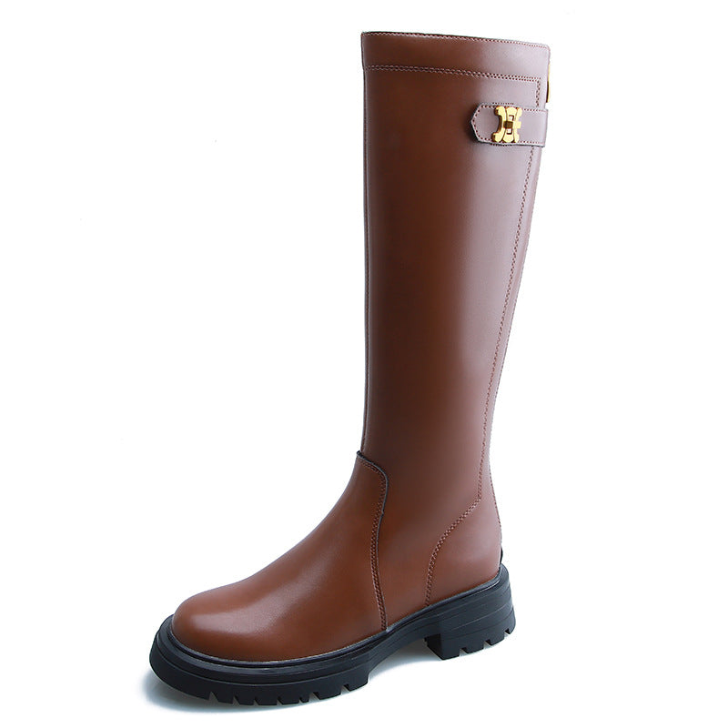 Back Zipper Round Head Thick Bottom Medium Boots