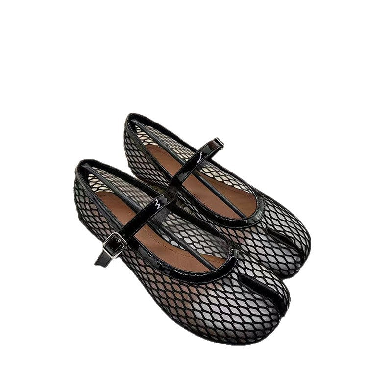 Women's Spring Black Mesh Long Term Fishnet Hollow Low Mouth Women's Fashion Shoes