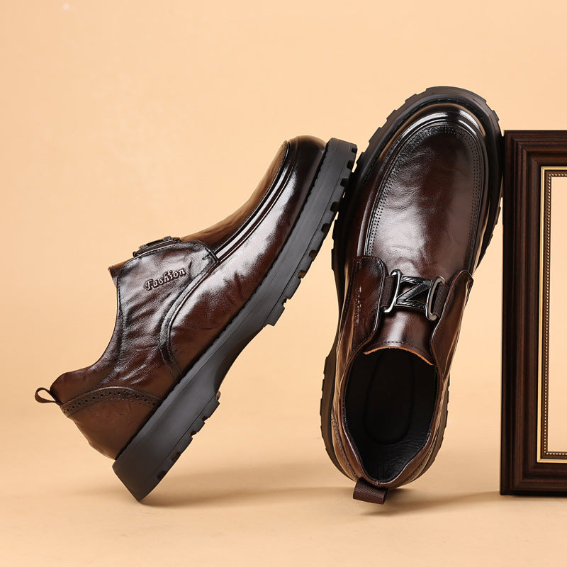 Men's First Layer Cowhide Genuine Business Pumps Lightweight Platform Light Leather Shoes