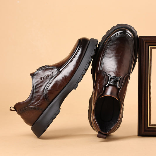 Men's First Layer Cowhide Genuine Business Pumps Lightweight Platform Light Leather Shoes