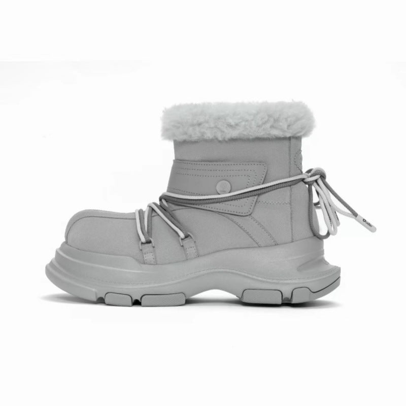Thermal Middle Tube Strap Waterproof Cowhide Snow Boots