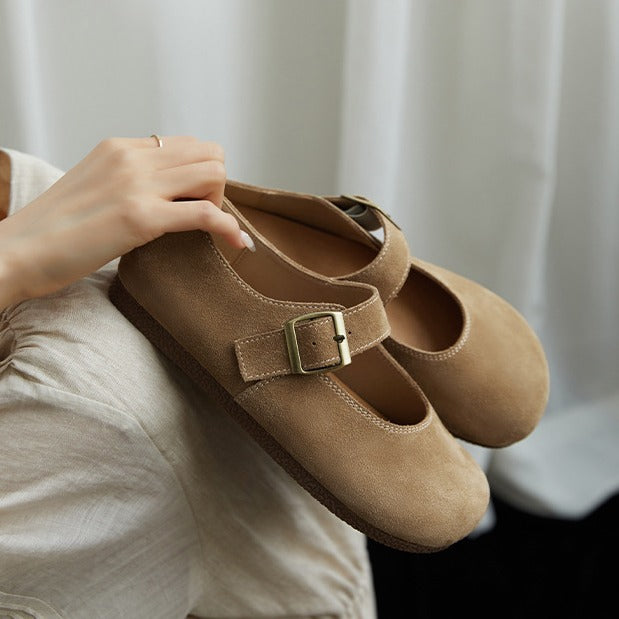 Women's Cow Suede Mary Jane Autumn Big Head Casual Shoes