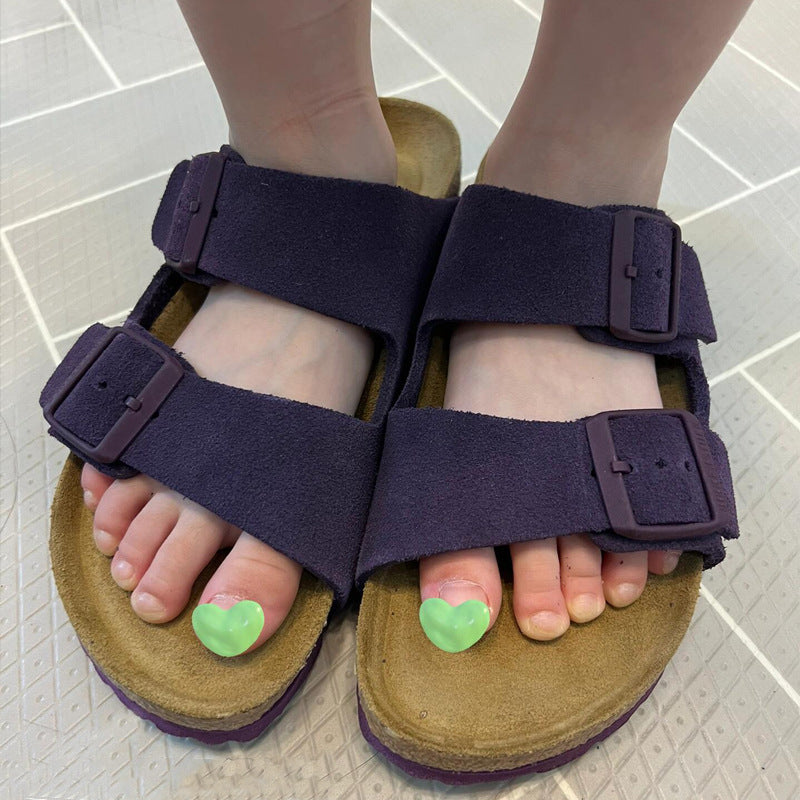 Purple Thick Bottom Double Buckle Soft Slippers