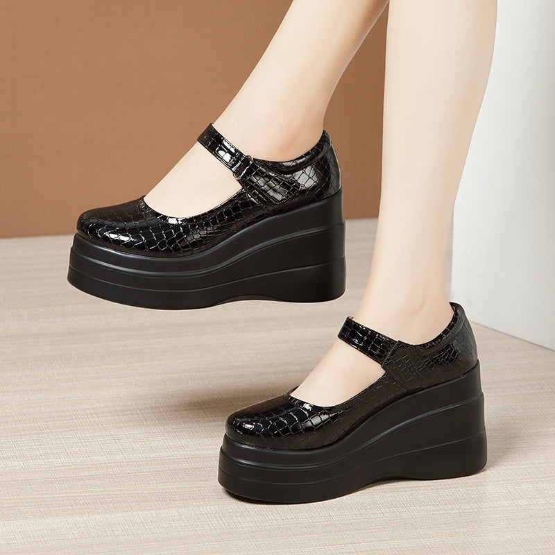 Women's Wedge Shallow Mouth Pumps Platform Patent Women's Shoes