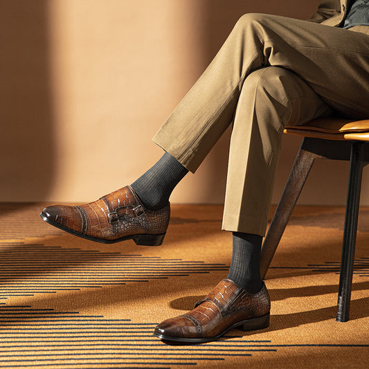 Men's Slip On Business Formal Wear Cowhide Square Casual Shoes