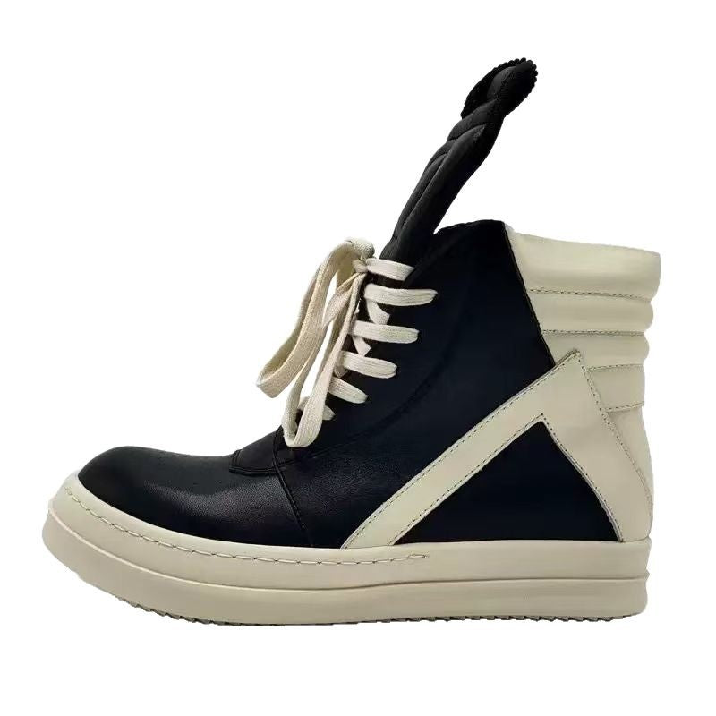 Men's Platform High Black White Fashion Genuine Dark Heels