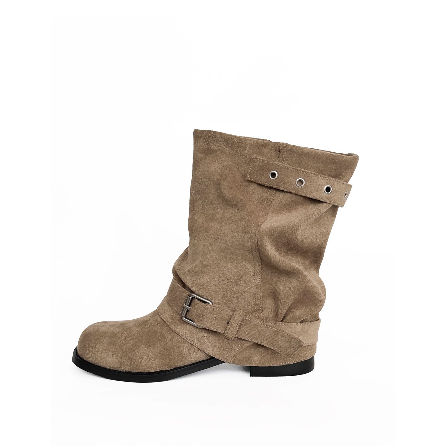 Women's Black For Knee-high Motorcycle Pleated Pile Women's Leather Boots