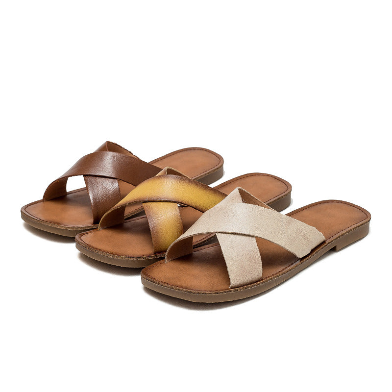 Women's Color Flat Brushed All Match Retro Sandals
