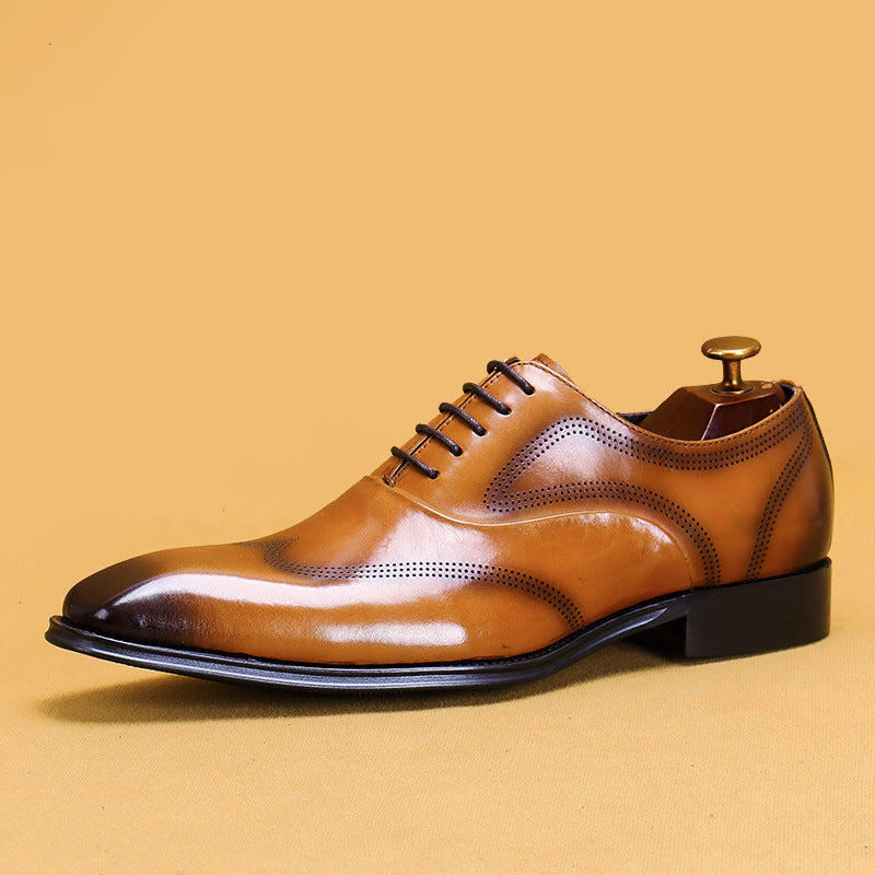 Men's Square Toe British Oxford Hand-rub Color Leather Shoes